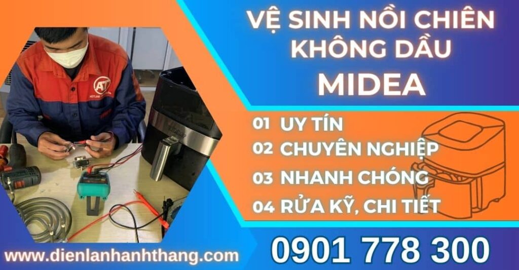 vệ sinh nồi chiên không dầu Midea Điện lạnh Anh Thắng