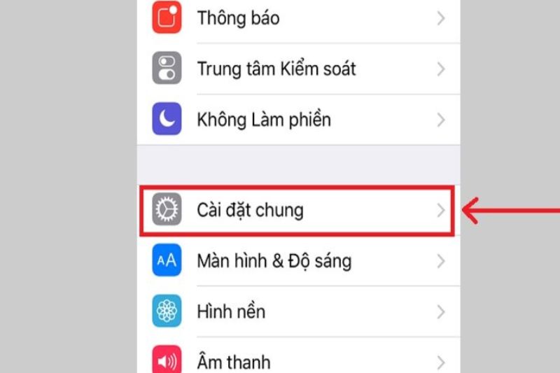 cài đặt chung của iphone