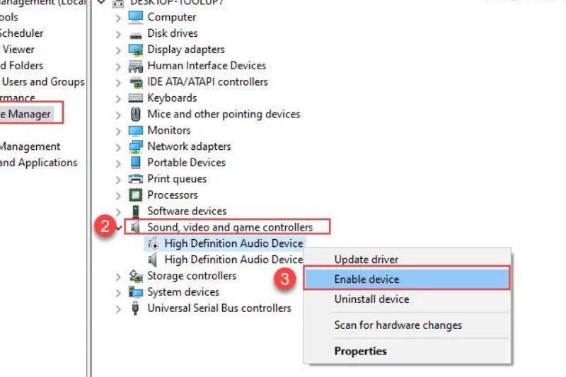 chọn Enable device