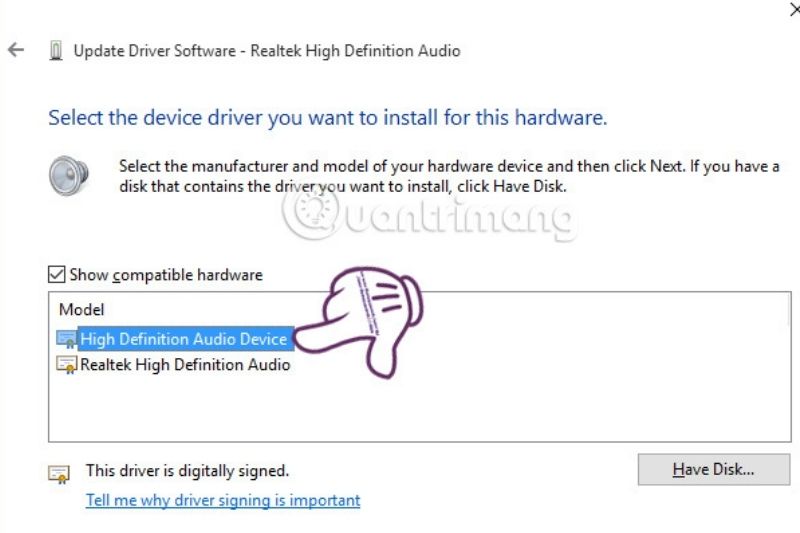 Chọn High Definition Audio Device
