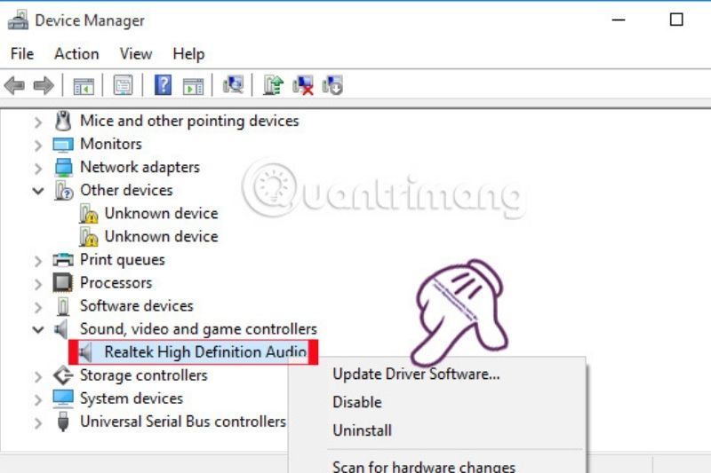 chọn Update Driver Software.