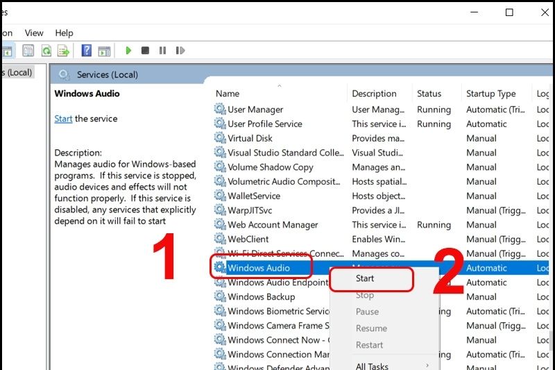 khởi động lại Audio Services