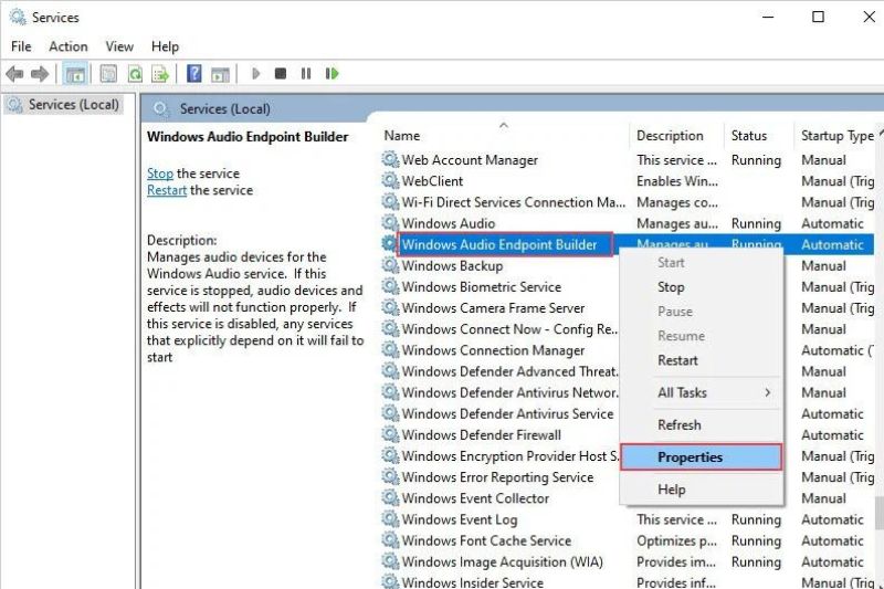 mục Windows Audio Endpoint Builder