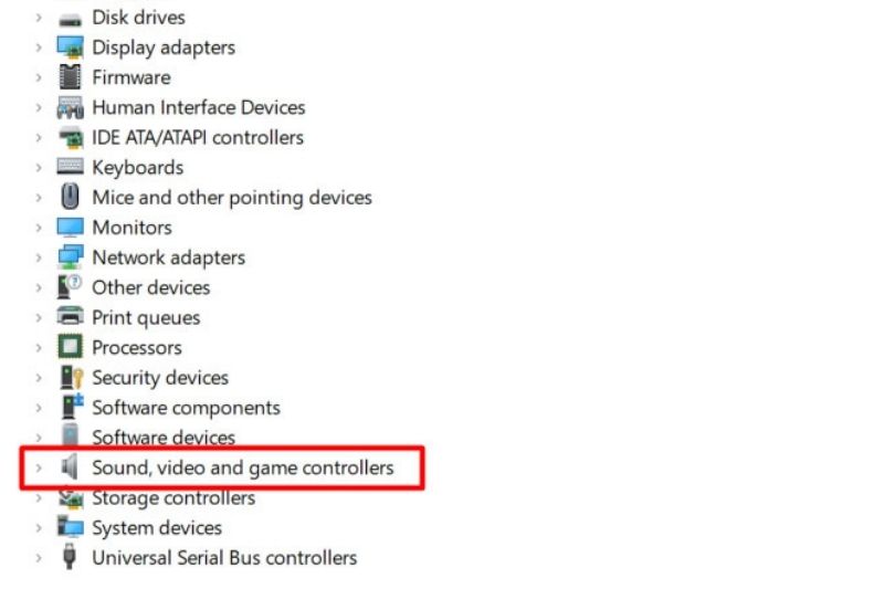 nhấn chọn Sound video and game controllers