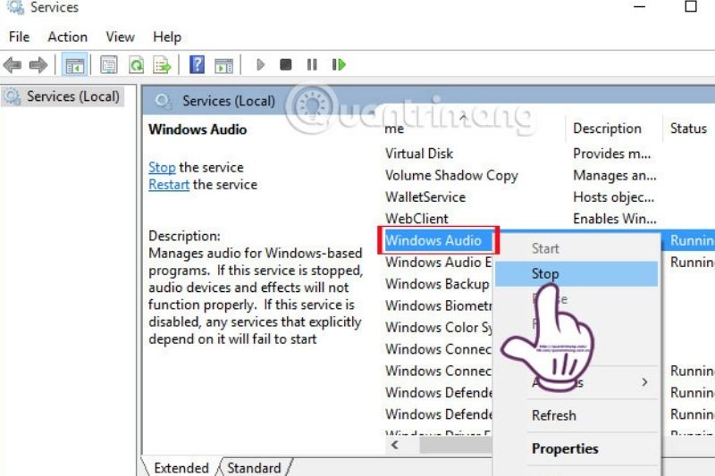 Nhấn chuột phải vào Windows Audio