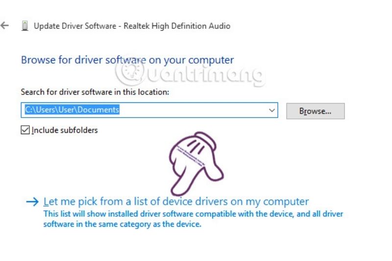 nhấn Let me pick from a list of device drivers on my computer;