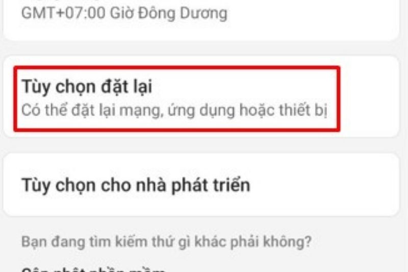 nhấn tùy chọn đặt lại
