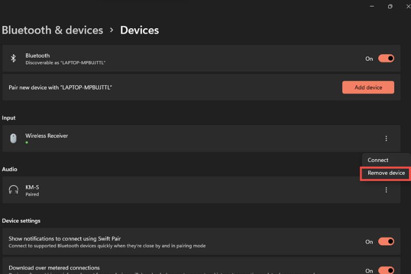 tạm quên thiết bị bluetooth