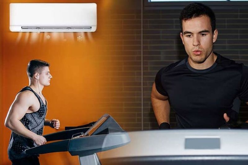 tập gym trong phòng máy lạnh