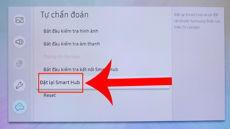 Chọn mục đặt lại smart hub