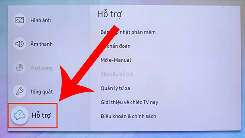 Chọn mục hỗ trợ