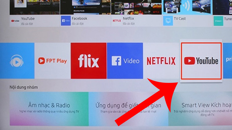 Chọn ứng dụng youtube