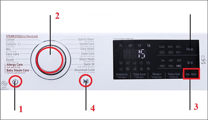 Chế độ thêm đồ Additem máy giặt Lg