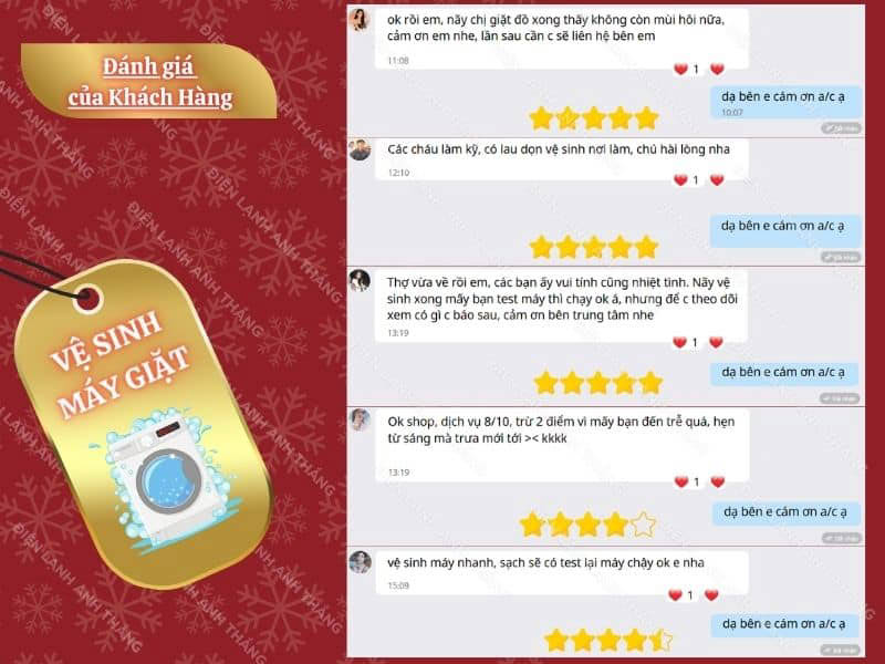 Đánh giá của khách hàng về dịch vụ vệ sinh máy giặt tại Điện lạnh Anh Thắng