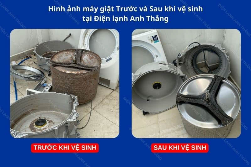 Hình ảnh máy giặt trước và sau khi vệ sinh tại Điện lạnh Anh Thắng