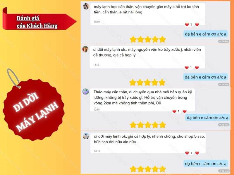 Đánh giá của khách hàng về dịch vụ di dời máy lạnh tại Điện lạnh Anh Thắng