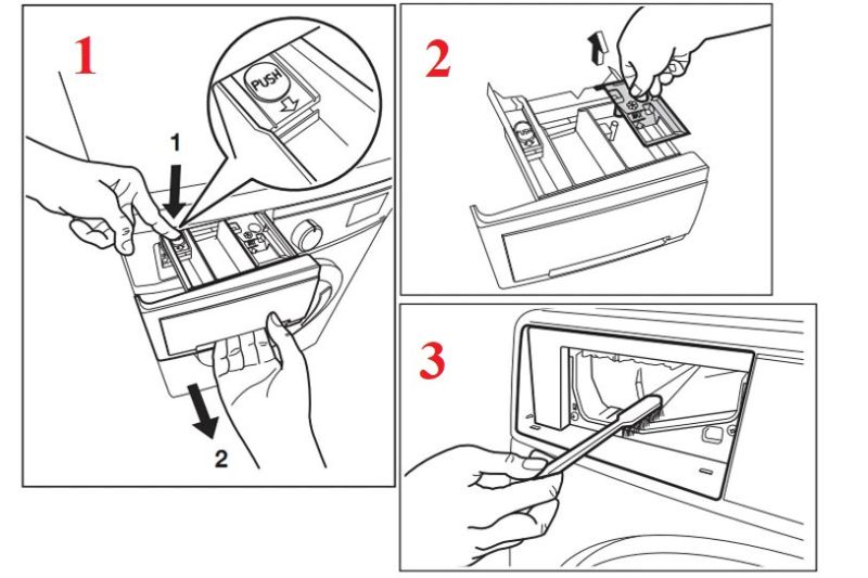 tháo khay đựng nước giặt
