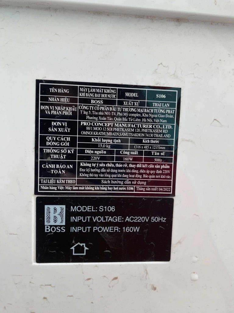 Quạt hơi nước Boss S106 không đảo gió – Ca kiểm tra thực tế 2026 quat hoi nuoc s106 khong dao.jpg