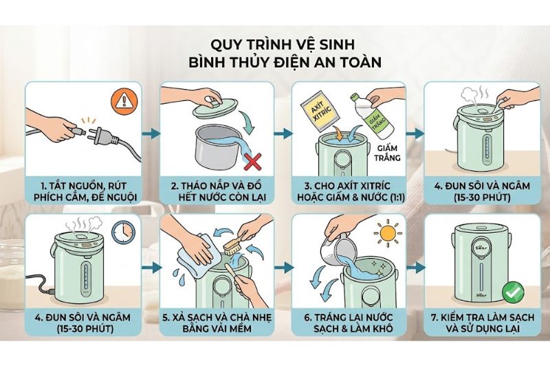 Khắc Phục Bình Thủy Điện Bị Rò Rỉ Nước Nhanh Khi Đang Dùng 2026 ve sinh binh thuy dien 1