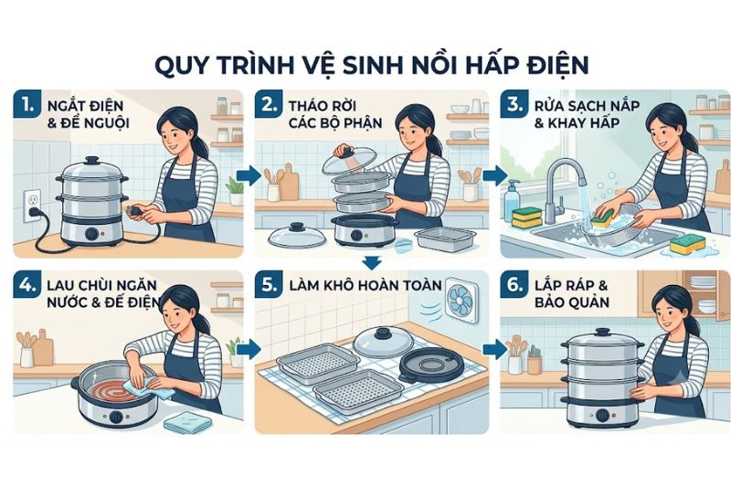 Nồi Hấp Điện Không Nóng: Cách Sửa Lỗi Tại Nhà Không Cần Thợ 2026 ve sinh noi hap dien